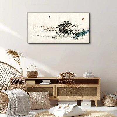 Tableau toile imprimée Un chalet tranquille au bord de l'eau