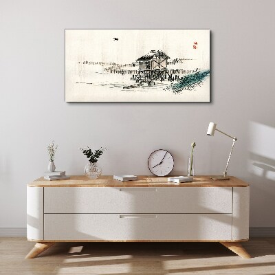 Tableau toile imprimée Un chalet tranquille au bord de l'eau