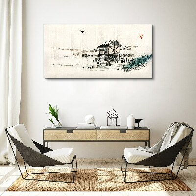 Tableau toile imprimée Un chalet tranquille au bord de l'eau