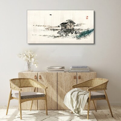 Tableau toile imprimée Un chalet tranquille au bord de l'eau