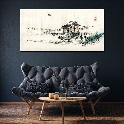 Tableau toile imprimée Un chalet tranquille au bord de l'eau