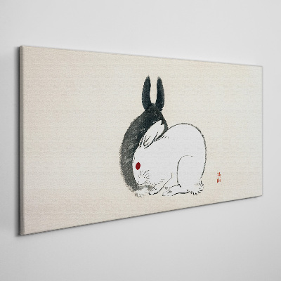 Tableau sur toile Lapin noir et blanc en harmonie