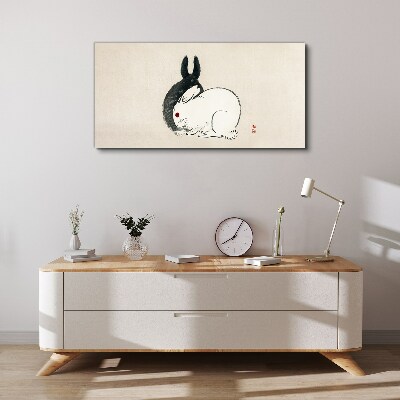 Tableau sur toile Lapin noir et blanc en harmonie