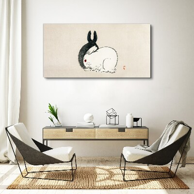 Tableau sur toile Lapin noir et blanc en harmonie