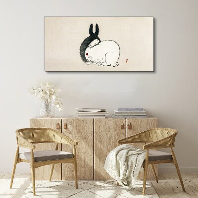 Tableau sur toile Lapin noir et blanc en harmonie