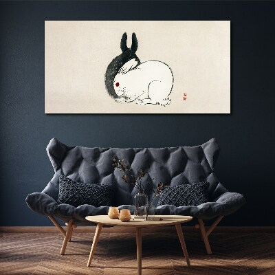 Tableau sur toile Lapin noir et blanc en harmonie