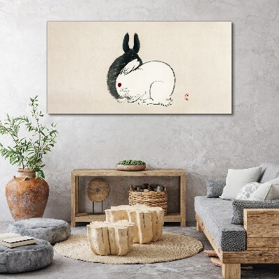 Tableau sur toile Lapin noir et blanc en harmonie