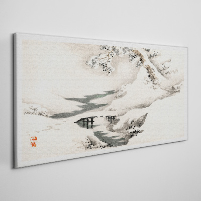 Tableau toile imprimée Paysage d'hiver avec un pont