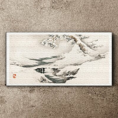 Tableau toile imprimée Paysage d'hiver avec un pont