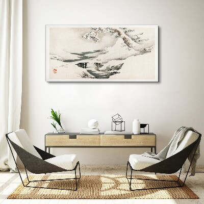 Tableau toile imprimée Paysage d'hiver avec un pont