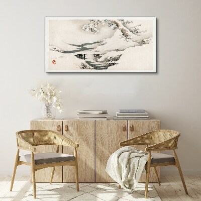 Tableau toile imprimée Paysage d'hiver avec un pont