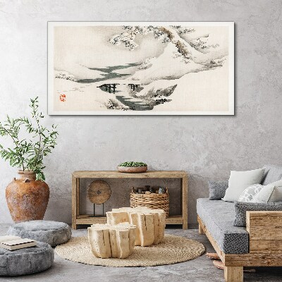 Tableau toile imprimée Paysage d'hiver avec un pont
