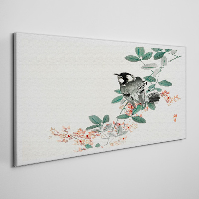 Tableau toile imprimée Un oiseau sur fond de fleurs