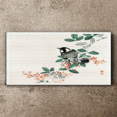 Tableau toile imprimée Un oiseau sur fond de fleurs