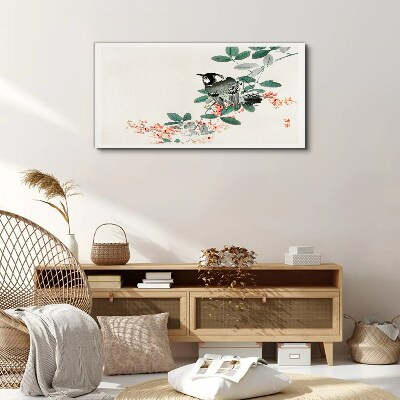 Tableau toile imprimée Un oiseau sur fond de fleurs