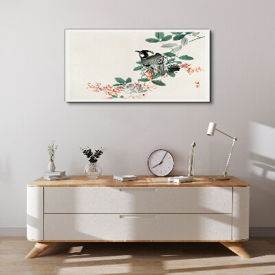 Tableau toile imprimée Un oiseau sur fond de fleurs