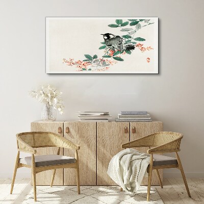 Tableau toile imprimée Un oiseau sur fond de fleurs