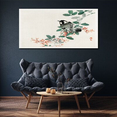 Tableau toile imprimée Un oiseau sur fond de fleurs