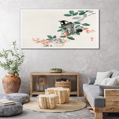 Tableau toile imprimée Un oiseau sur fond de fleurs