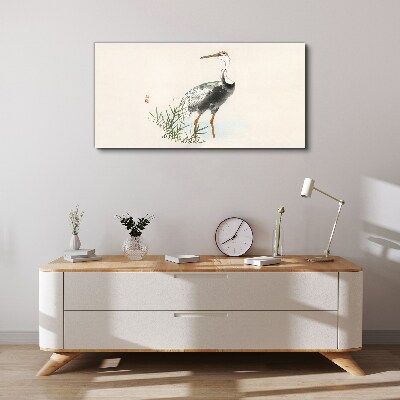 Tableau toile imprimée Cigogne noire sur fond d'herbe