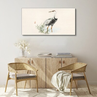 Tableau toile imprimée Cigogne noire sur fond d'herbe