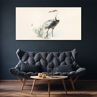 Tableau toile imprimée Cigogne noire sur fond d'herbe