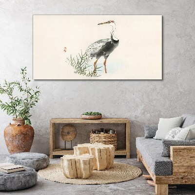 Tableau toile imprimée Cigogne noire sur fond d'herbe