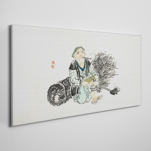 Tableau imprimé sur toile Vieil homme avec un balai