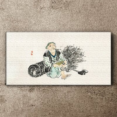 Tableau imprimé sur toile Vieil homme avec un balai