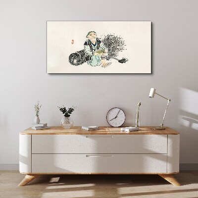 Tableau imprimé sur toile Vieil homme avec un balai