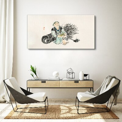 Tableau imprimé sur toile Vieil homme avec un balai