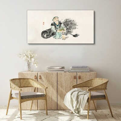 Tableau imprimé sur toile Vieil homme avec un balai