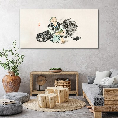 Tableau imprimé sur toile Vieil homme avec un balai