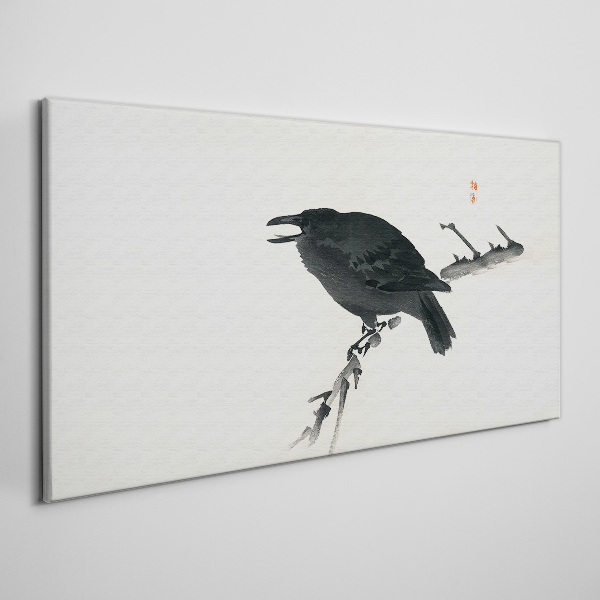 Tableau toile imprimée Corbeau noir sur une branche