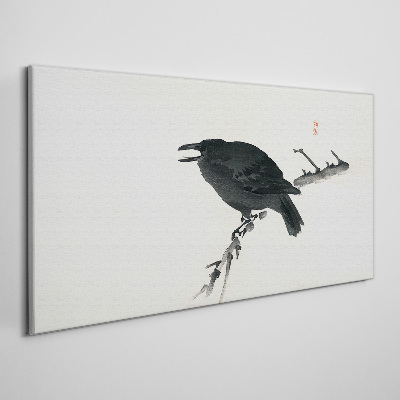 Tableau toile imprimée Corbeau noir sur une branche
