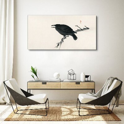 Tableau toile imprimée Corbeau noir sur une branche