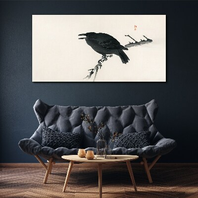 Tableau toile imprimée Corbeau noir sur une branche