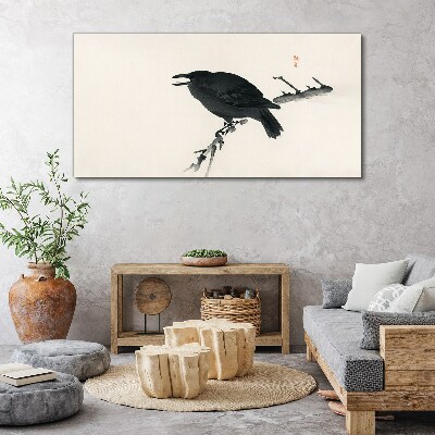 Tableau toile imprimée Corbeau noir sur une branche