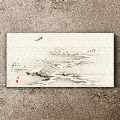 Tableau sur toile Un paysage paisible avec un oiseau