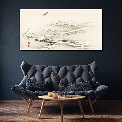 Tableau sur toile Un paysage paisible avec un oiseau