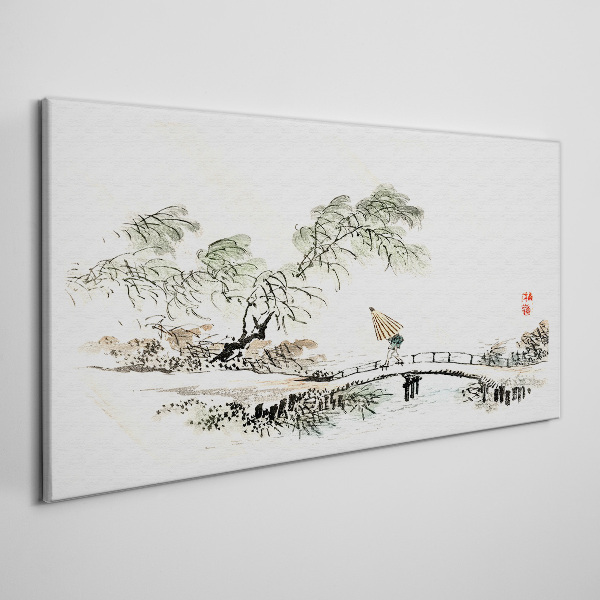 Tableau sur toile Un paysage paisible avec un pont
