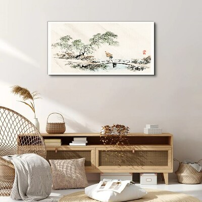 Tableau sur toile Un paysage paisible avec un pont
