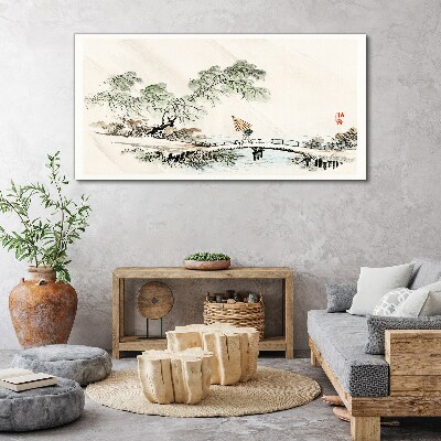 Tableau sur toile Un paysage paisible avec un pont
