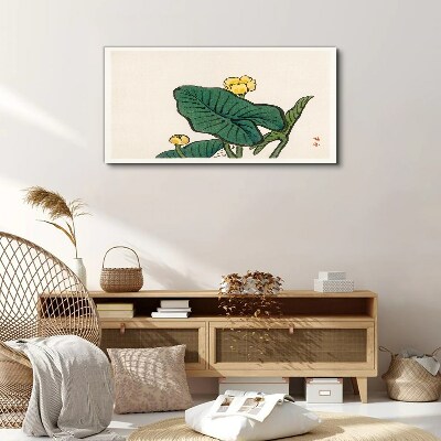 Tableau toile imprimée Fleurs sur fond de feuilles