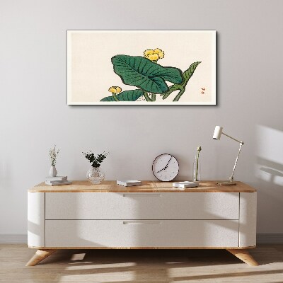 Tableau toile imprimée Fleurs sur fond de feuilles