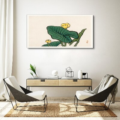 Tableau toile imprimée Fleurs sur fond de feuilles