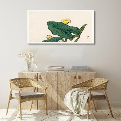 Tableau toile imprimée Fleurs sur fond de feuilles