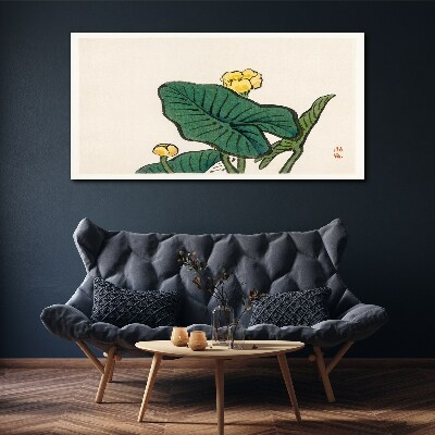 Tableau toile imprimée Fleurs sur fond de feuilles