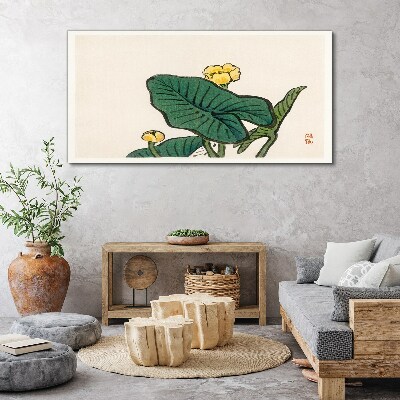 Tableau toile imprimée Fleurs sur fond de feuilles