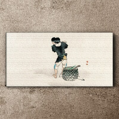 Tableau toile imprimée Garçon avec un panier